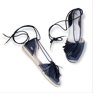 Viscata | 40 Black Canvas Espadrilles with ankle wraps and tassels